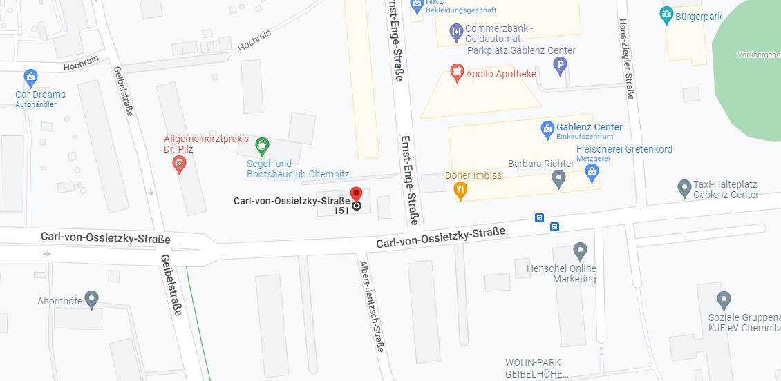 Anfahrt zur Zahnarztpraxis im Ärztehaus neben dem Gablenz-Center